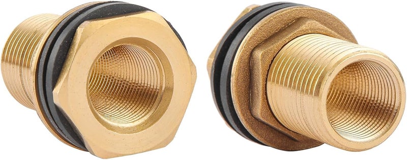 BILBAL 2 PCS Bulkhead Fitting, Solid Brass, 3/8" NPT Female-1/2" NPT Male Water Tank Connector for Rain Barrels, Aquariums, Water Tanks, 2 Rubber Rings Stablizing - Image 4